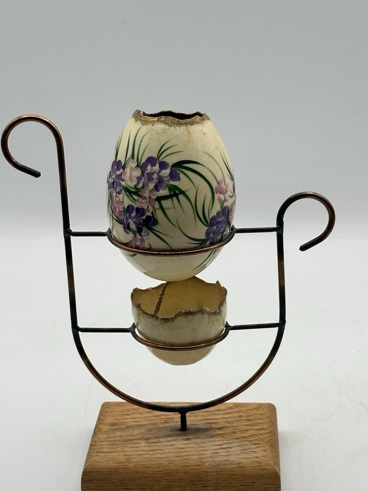 Eggshell Planter Self Watering On Decorative Stand Hand Painted Iris Design OOAK