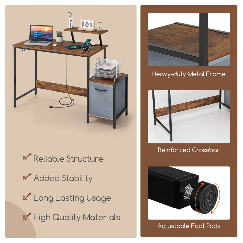 Costway Computer Desk Writing Workstation Home Office w/ Storage Rack & Shelf