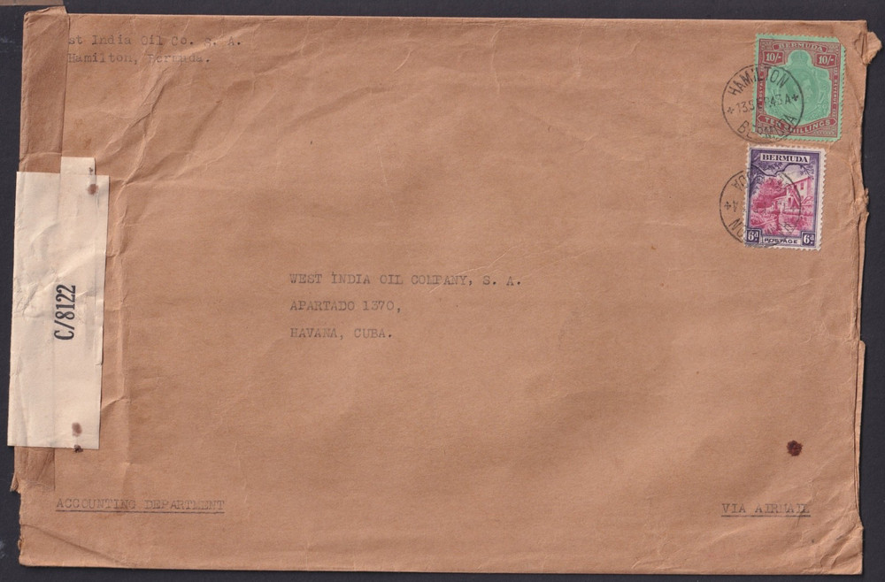 BERMUDA: (15247) CENSOR/KG6 10/-/CANCEL/COVER 1943