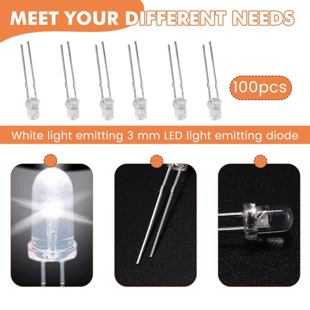 3mm White LED Light 100pcs Light Emitting Diode W3Y14077