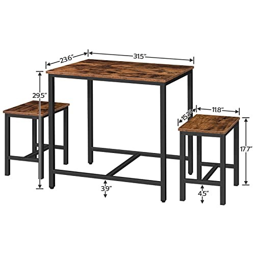 3-Piece Industrial Dining Table Set, Kitchen Table, Space Saving Dinette for