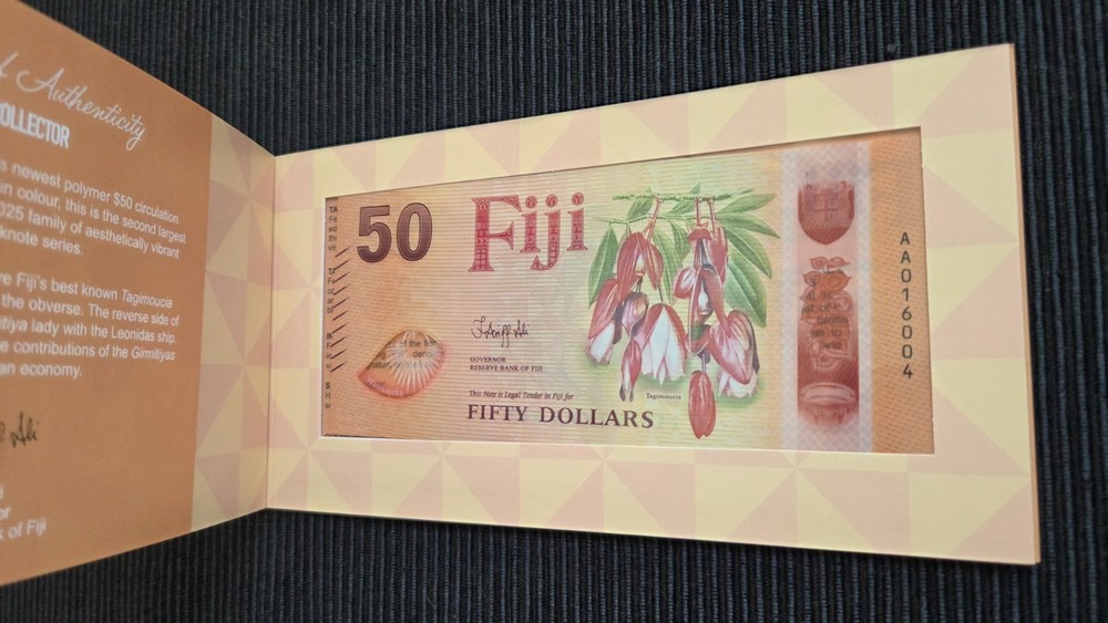 FIJI $50 Dollars 2026 First Prefix AA UNC Polymer Banknote Folder