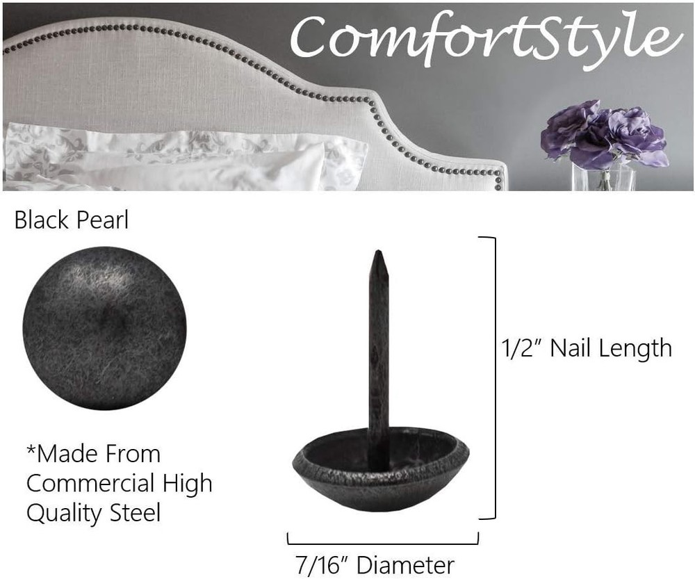 Stylish Nailhead Upholstery Tacks, 7/16" Diameter, 200 Count