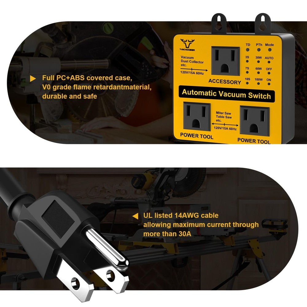 Upgraded Automatic Vacuum Switch, Autoswitch for Dust Collector, Orange