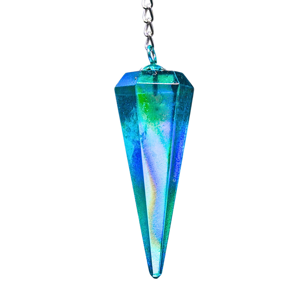 Aqua Aura Quartz Dowsing Crystal Pendulum
