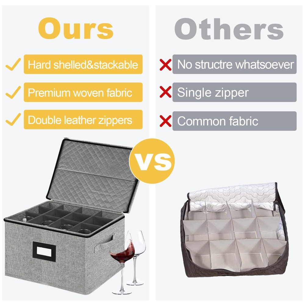 Wine Glass Storage Box Stackable Stemware Storage Cases for Moving Storage