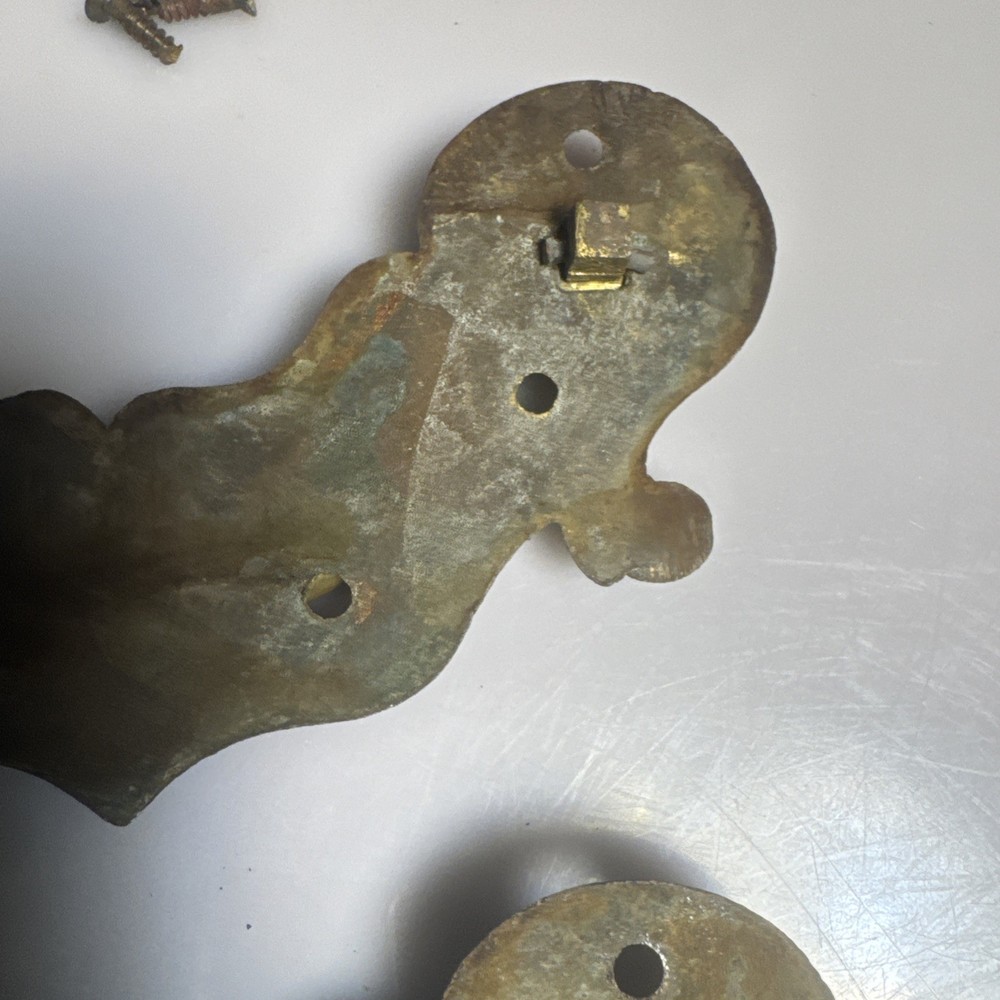 2 RARE MASSIVE 18TH CENTURY CHIPPENDALE BRASS DRAWER /PULL / HANDLE 7”