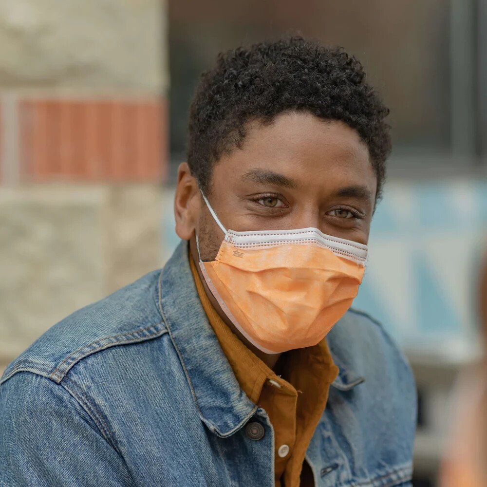 three layer Mask Covering, Disposable Protective Mask (Orange) 50 Per Box.
