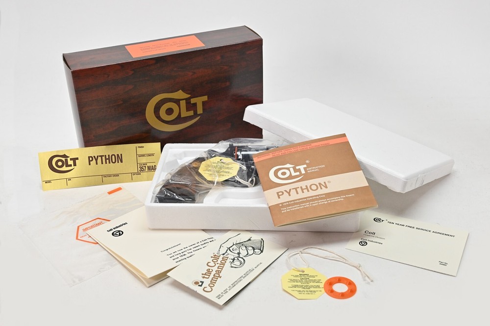 Colt Python 2.5 Inch 1978 Wood Grain Foam Insert Box And Paperwork Package. New