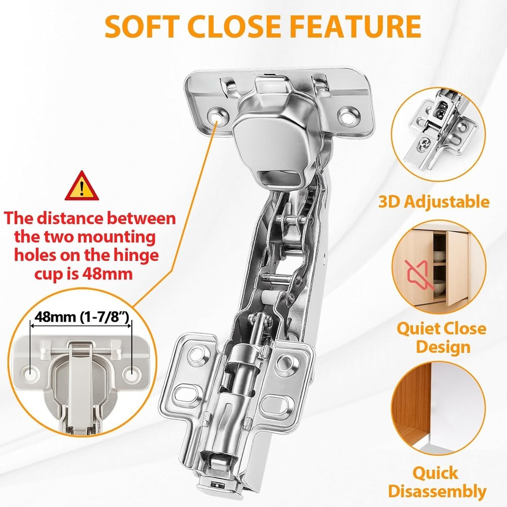 Adjustable 175° Soft-Close Hinges for Frameless Cabinets – 2 Pack, Easy Install