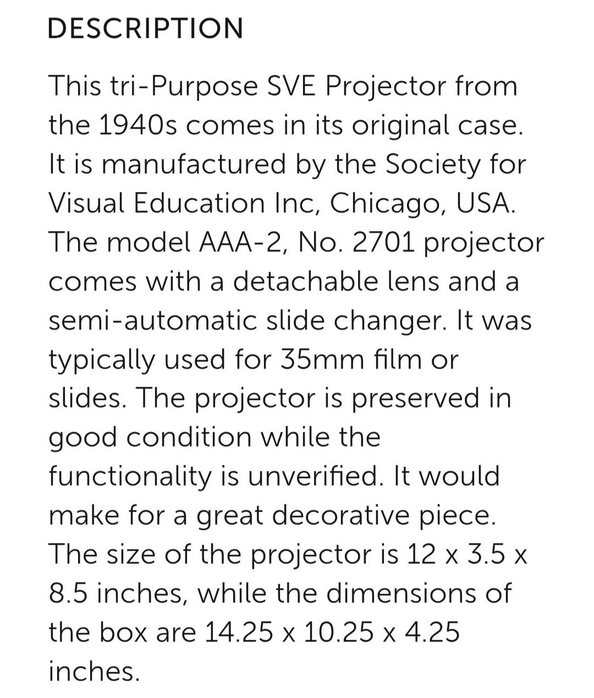 Vintage SVE Tri-purpose Projector Model AAA With Case Accessories *UNTESTED*