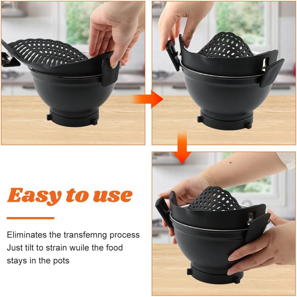 Clip on Strainer with Scraper,Silicone Strainer for Pots and Pans Adjustable ...