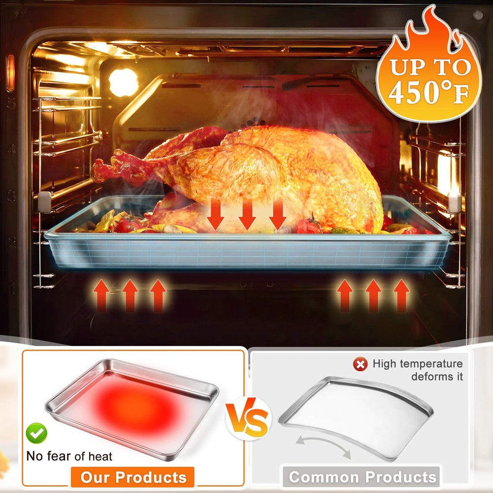 Nonstick Baking Pans, 3 Sizes, Rust Resistant, Easy To Clean, Silver