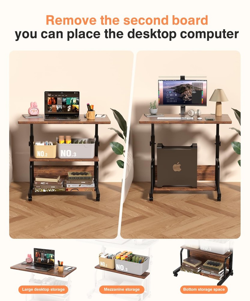 QZMDSM Adjustable Laptop Standing Desk Mobile Rolling Computer Table for Space