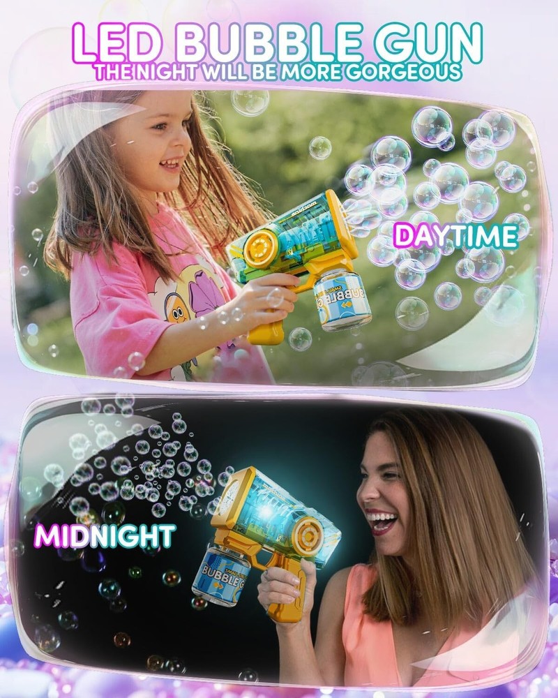 2 Pack 12-Hole LED Automatic Bubble Machine with 2 Bottles &25 Bags Refill Solut