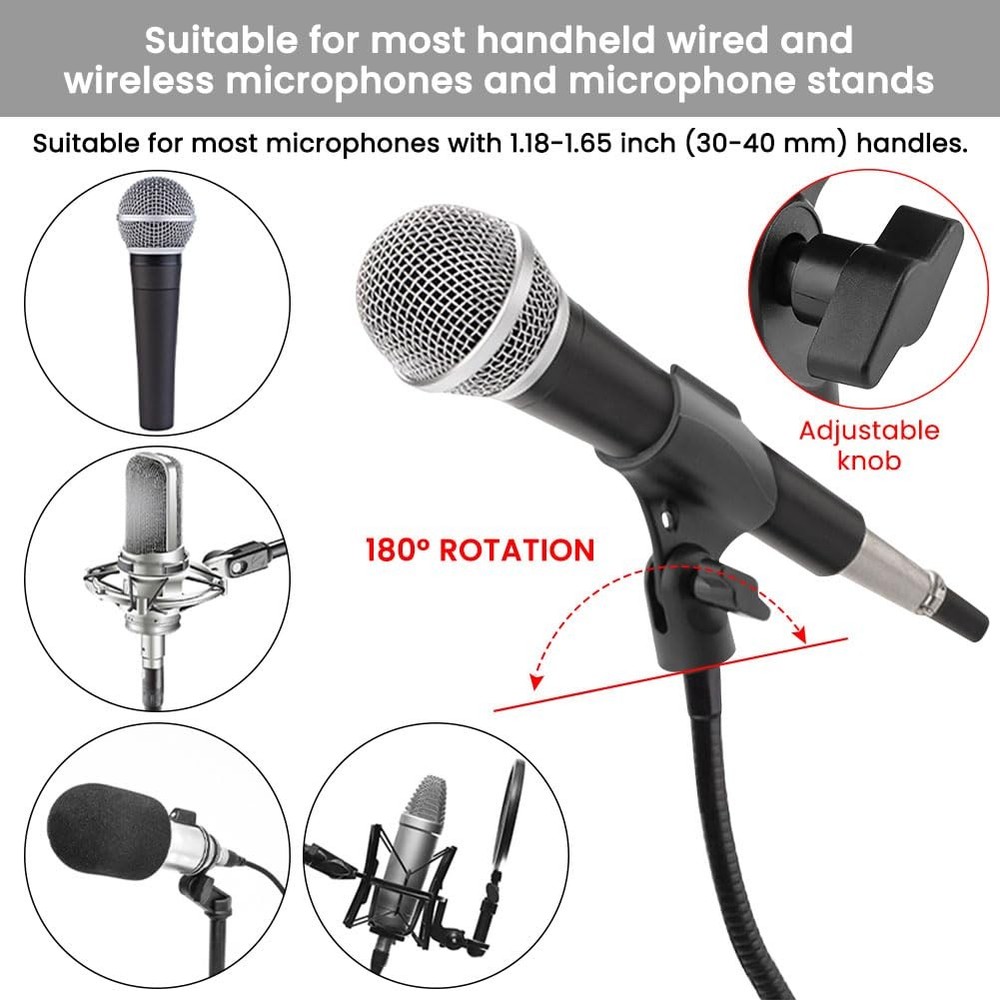 2 Pcs Adjustable Microphone Clip Stand Adapter with Metal Screws