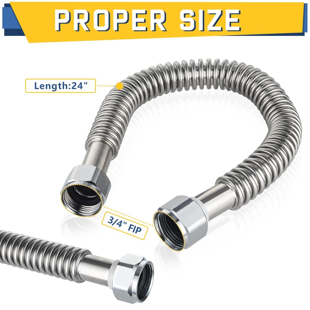 2-Pack Corrugated Flexible Stainless Steel Water Heater Connector,3/4" FIP x ...