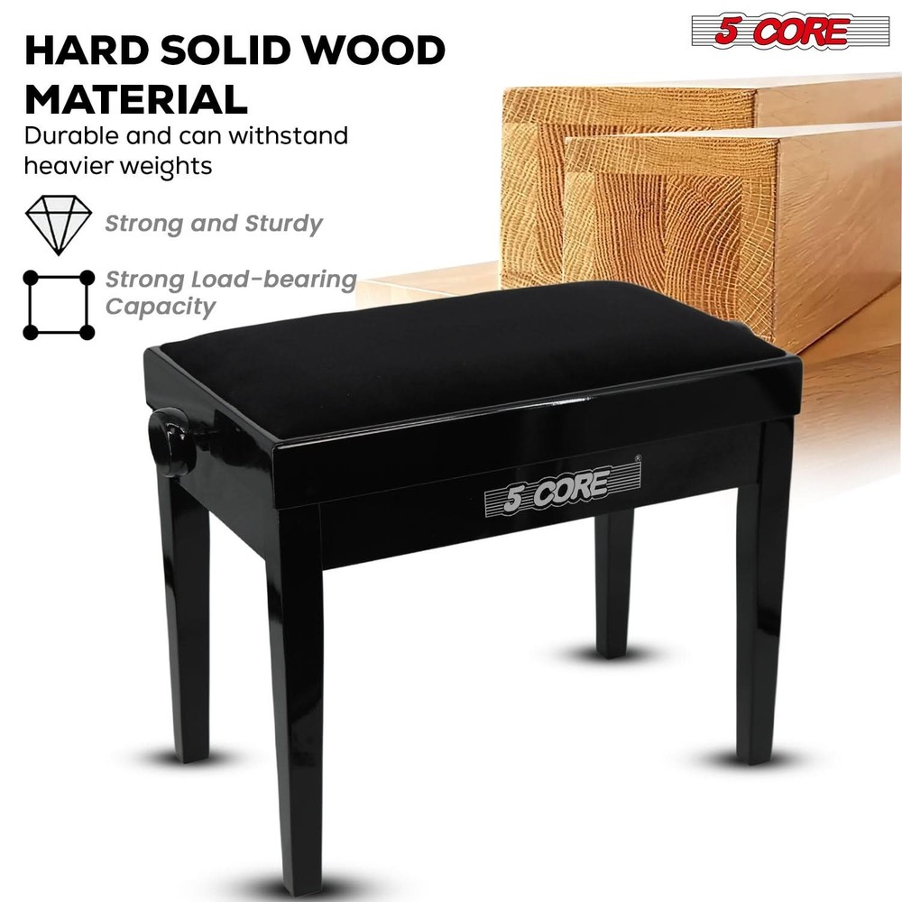 5 Core Piano Bench Height Adjustable Padded Cushion Solid Wood Keyboard Stool