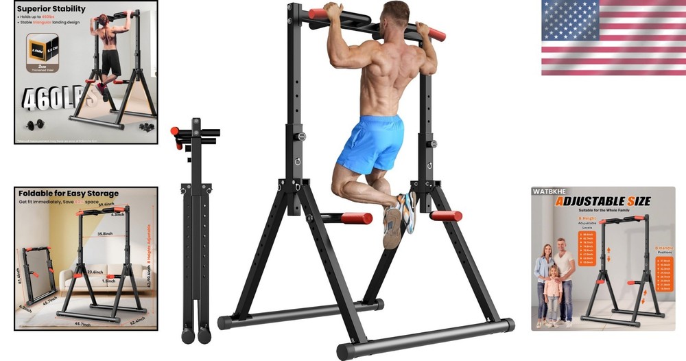 Foldable Power Tower Dip Station - Adjustable Height & Multi-Function Home Gym