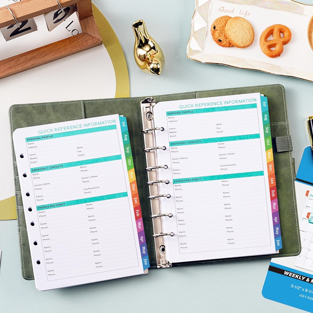 2026-2027 Planner Refills - A5 Inserts with 7-Hole Punched, A5, Blue