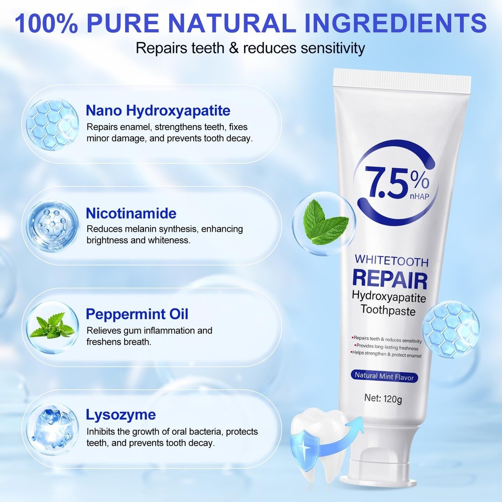 7.5% Hydroxyapatite Toothpaste, Toothpaste for Advanced Enamel Protection, Ge...