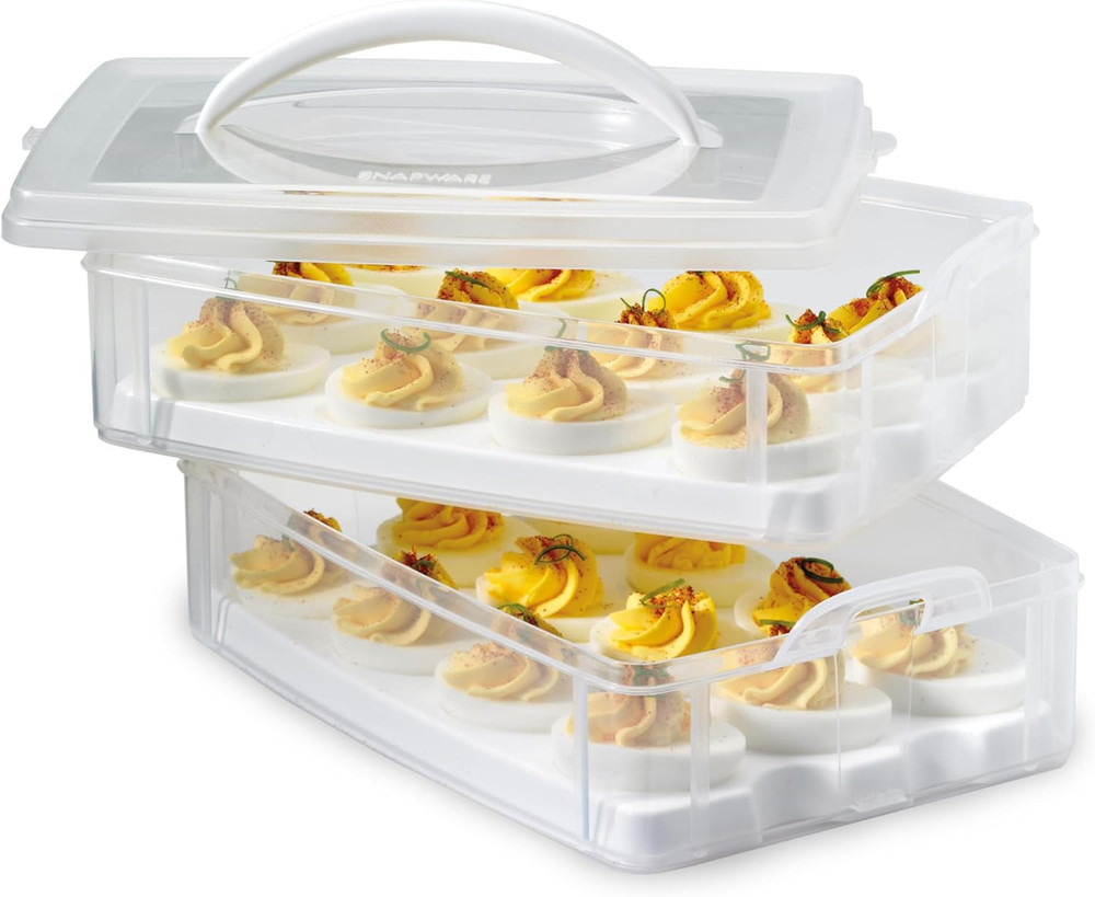 (2-Layer, 24 Eggs) Plastic Detachable Deviled Egg Carrier Storage Container With