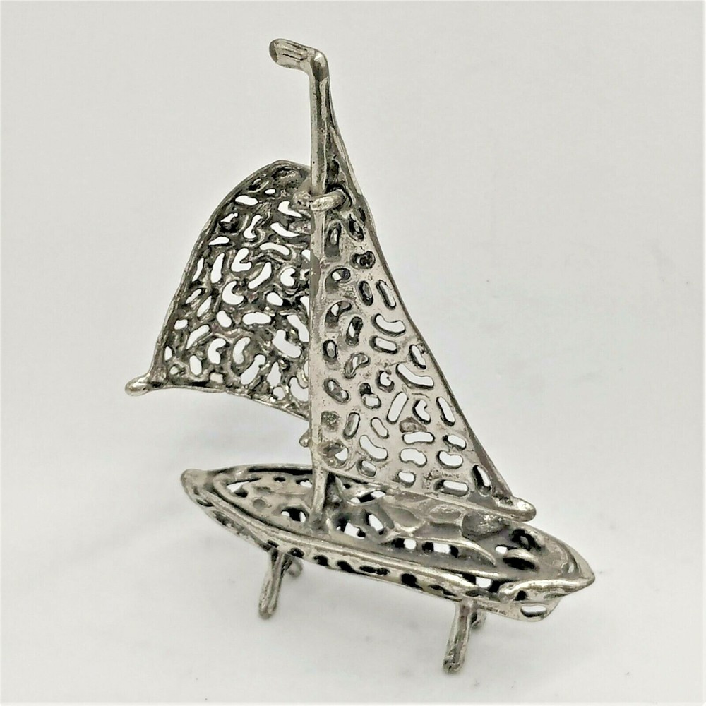 STERLING SILVER MINIATURE SAILING BOAT CUT OUT HANDMADE