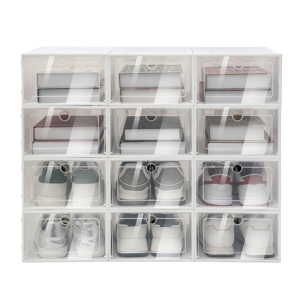 24x Plastic Stackable Shoe Storage Organizer Clear Storage Box Display Case Box