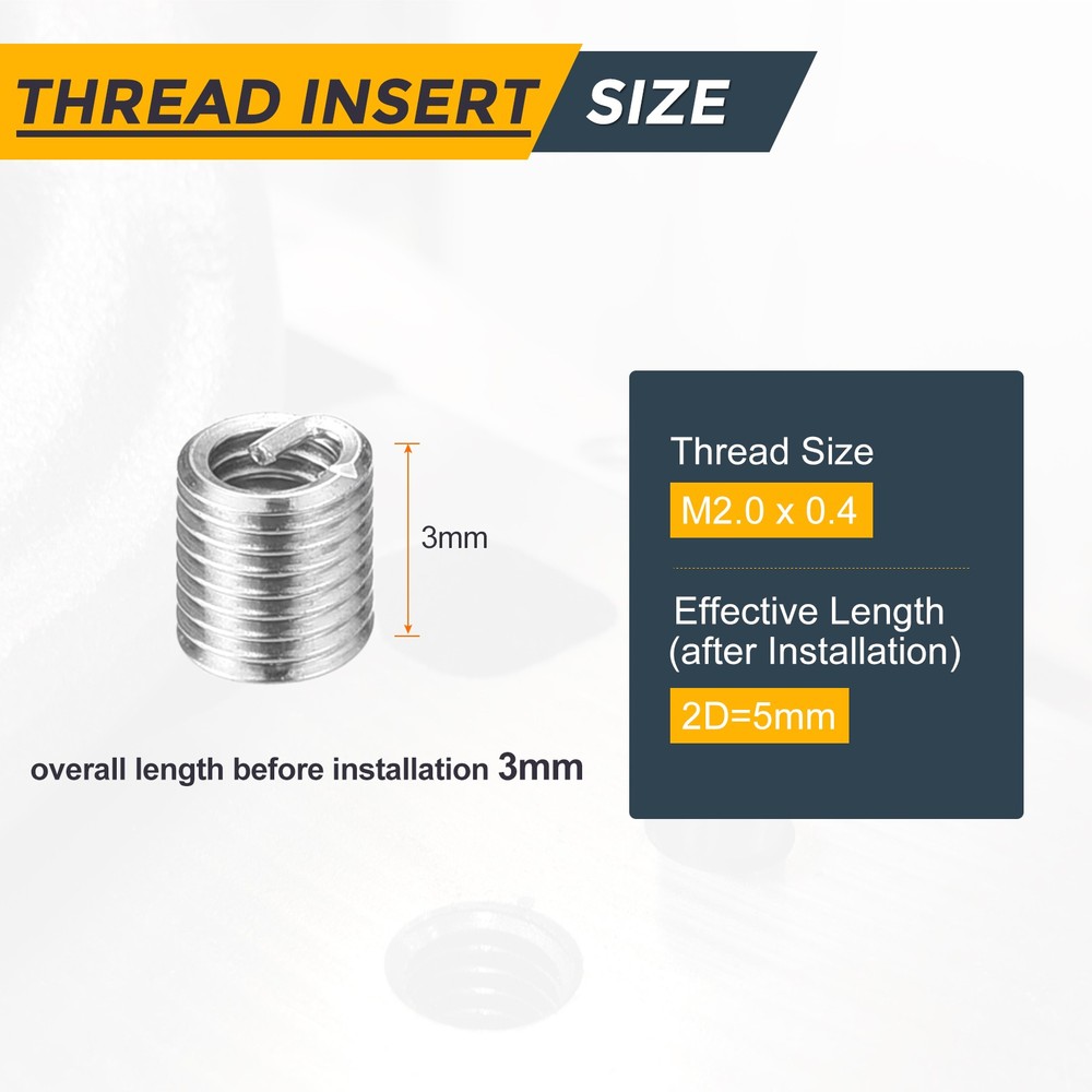 50pcs Wire Thread Inserts M2.0 x 0.4 x 2D Metric Helical Threaded Sleeve
