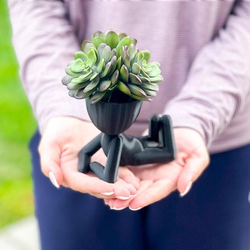 Laying Stick Figure Head Succulent Planter