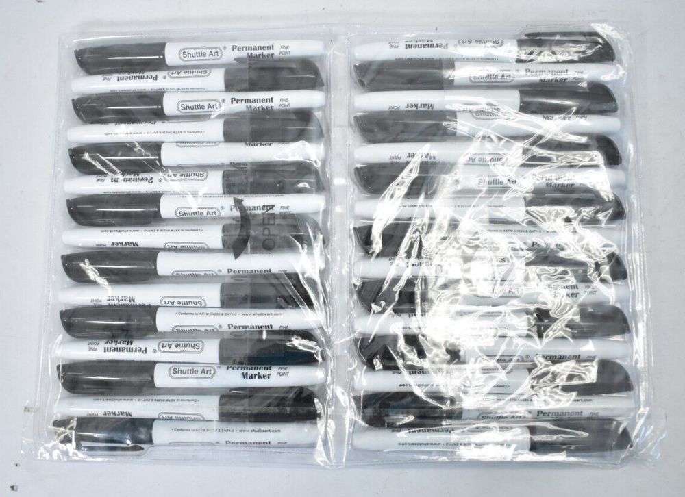 Shuttle Art Permanent Markers Set 30 Pack Black Fine Point Versatile BPM30