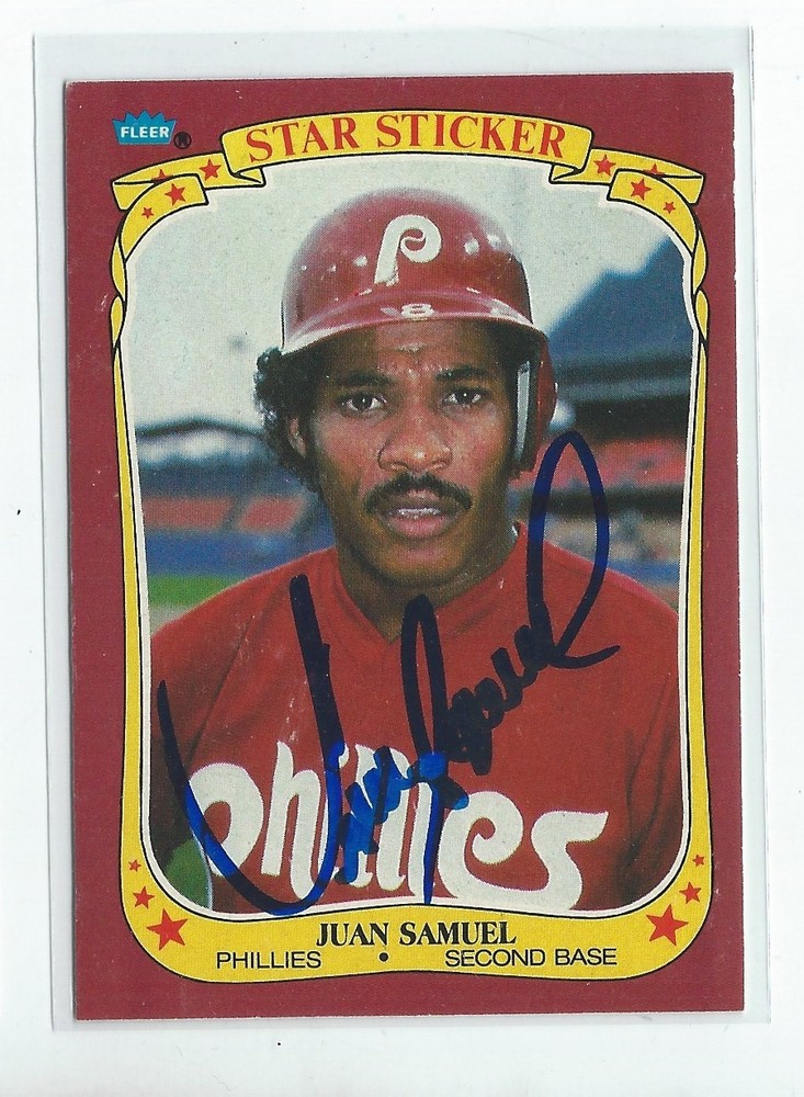 Juan Samuel Signed 1986 Fleer Star Sticker Card #105