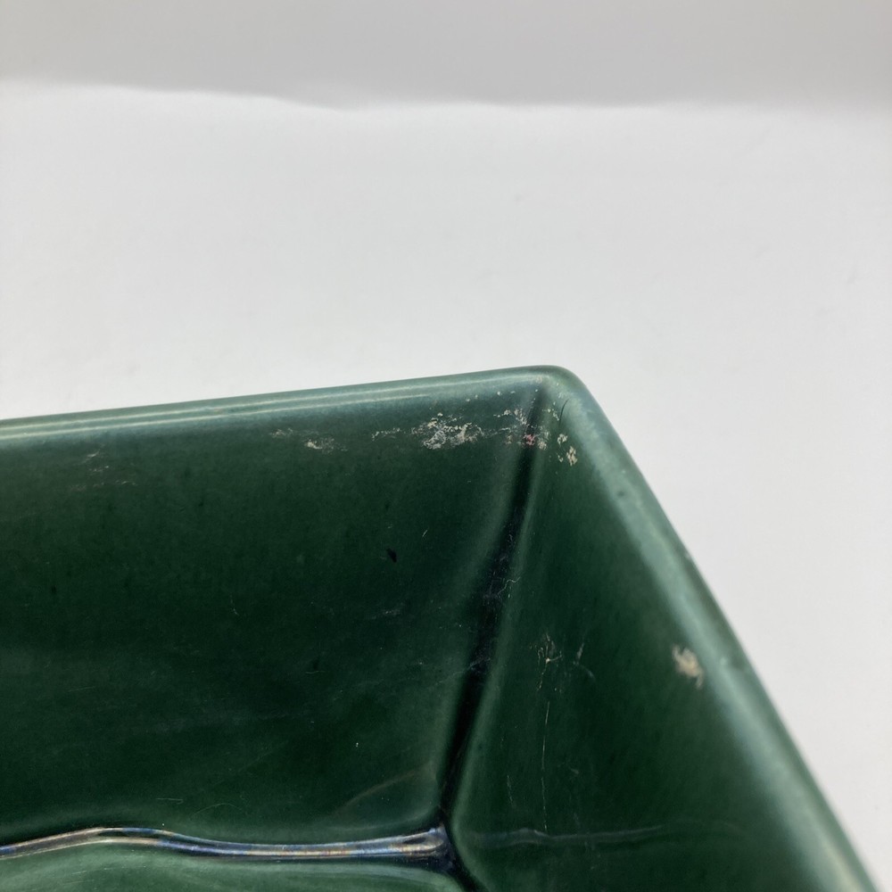 Vintage USA Pottery #75 Rectangular Iridescent Green Planter Footed Embossed