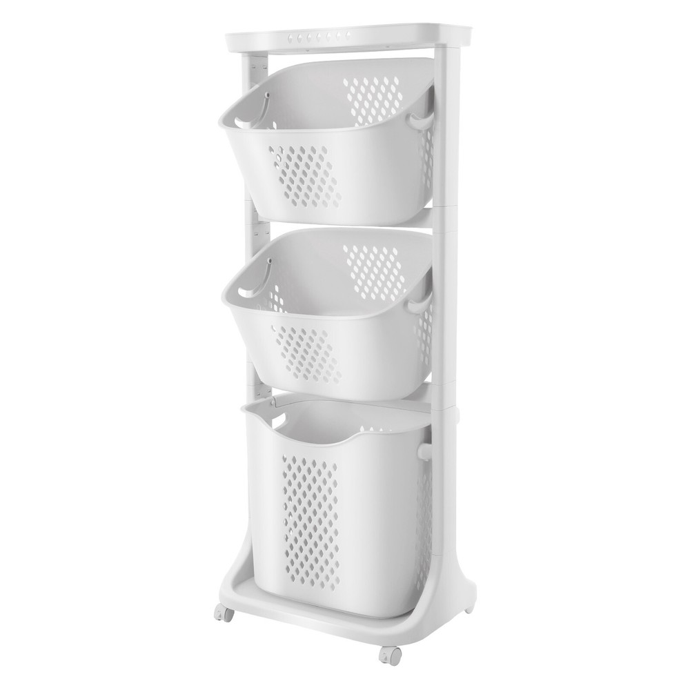 3 Layers Rolling Laundry Basket Clothes Hamper Storage Organizer Sorter Shelf