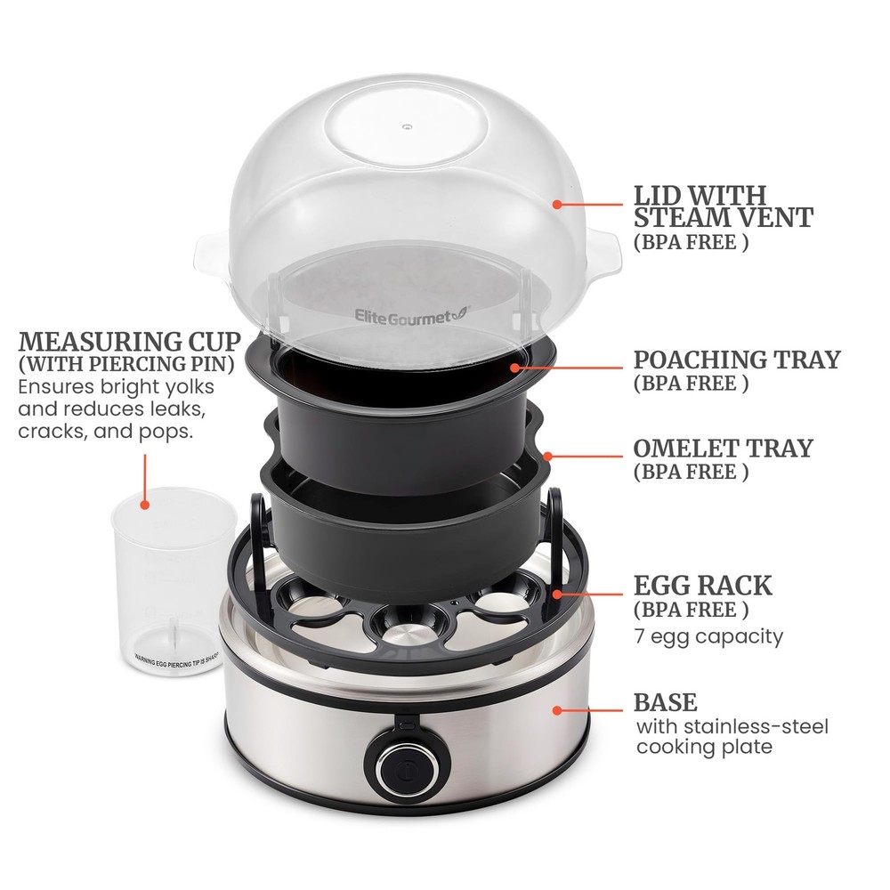EGC855SS Easy Egg Cooker, 7-Egg Capacity, Soft, Medium, Hard-Boiled, Omelets,...