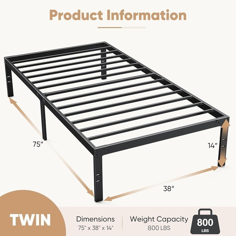 Metal Twin Bed Frame Platform No Box Spring Storage Easy Assembly Durable New