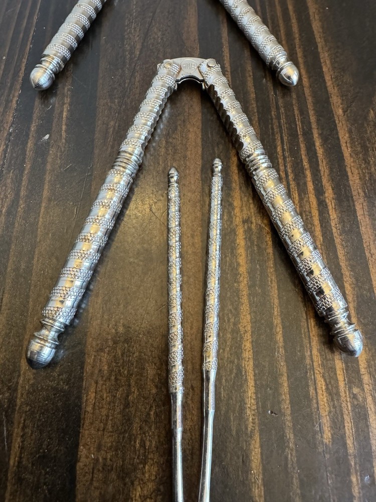 Vintage HMQ  Manual Spring Jointed Nutcracker and 2 Picks