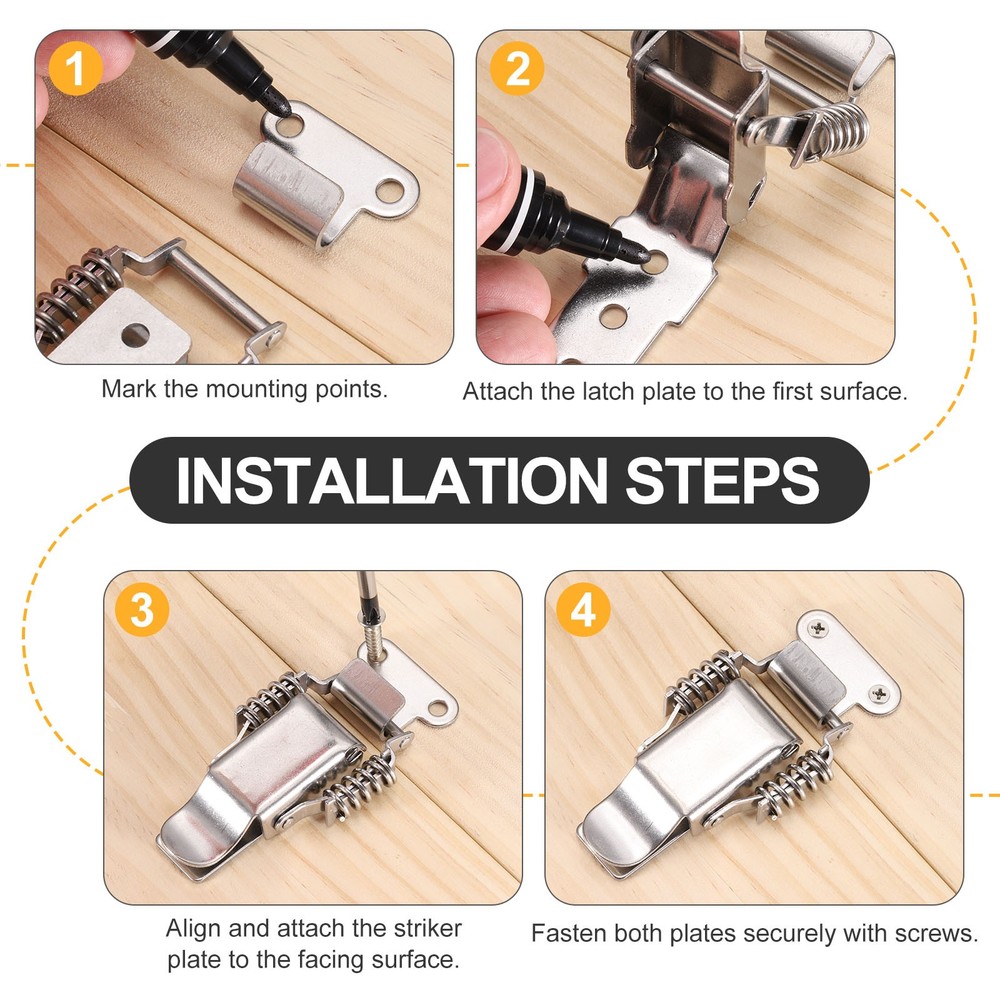 Stainless Steel Spring Loaded Toggle Latch with Angle Hook, (L,Silver) (2 Pcs)