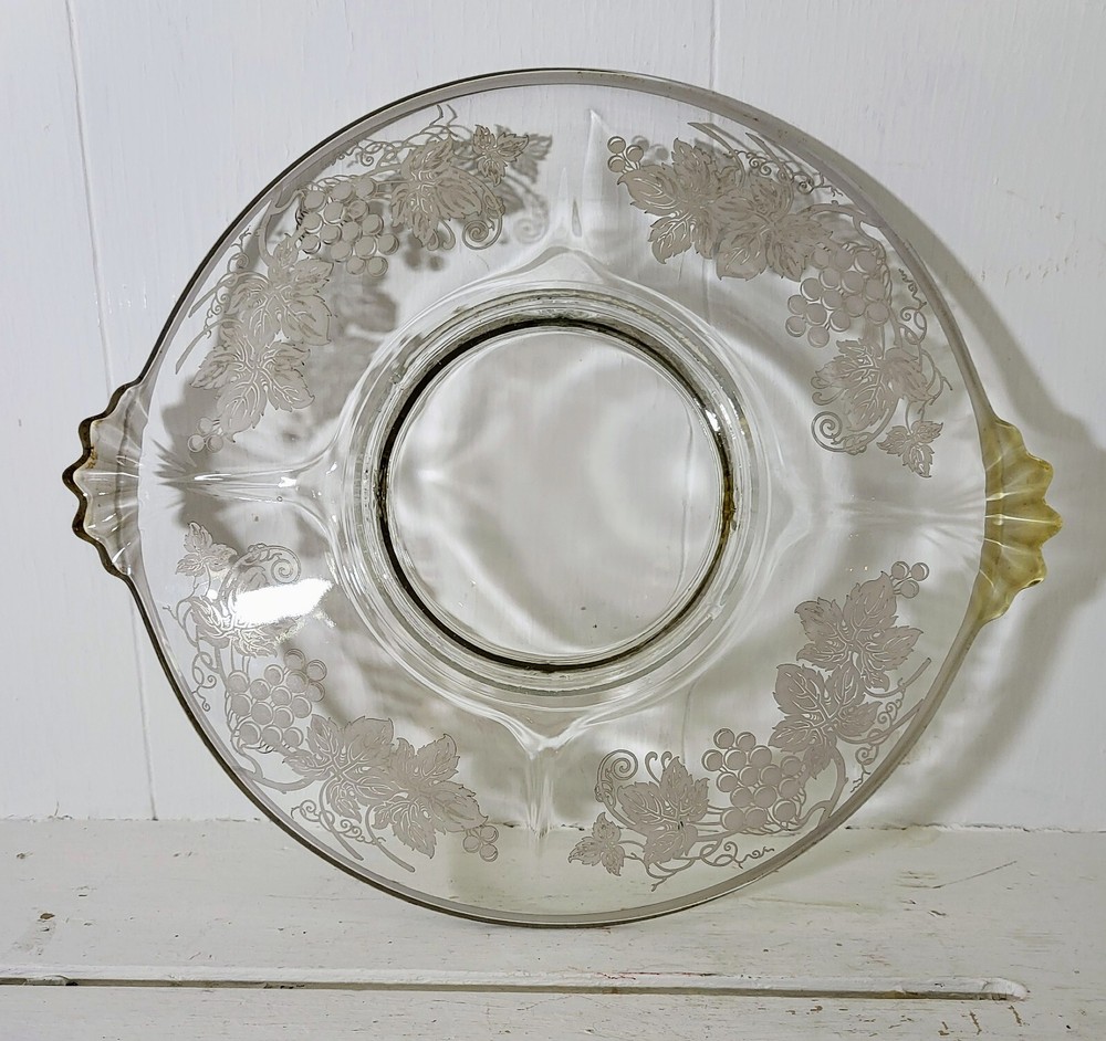 Vintage 1940s Serving Platter with Sterling Silver Grapevine Design Application