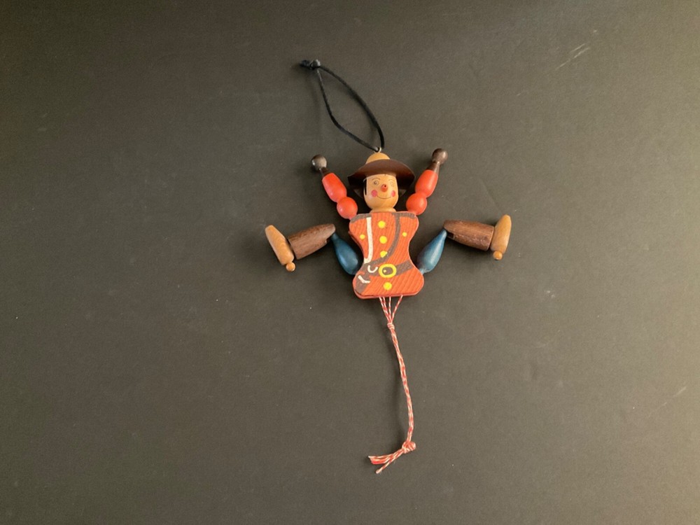 Vintage Wooden Jumping Jack "Mountie" Pull String Toy Austria