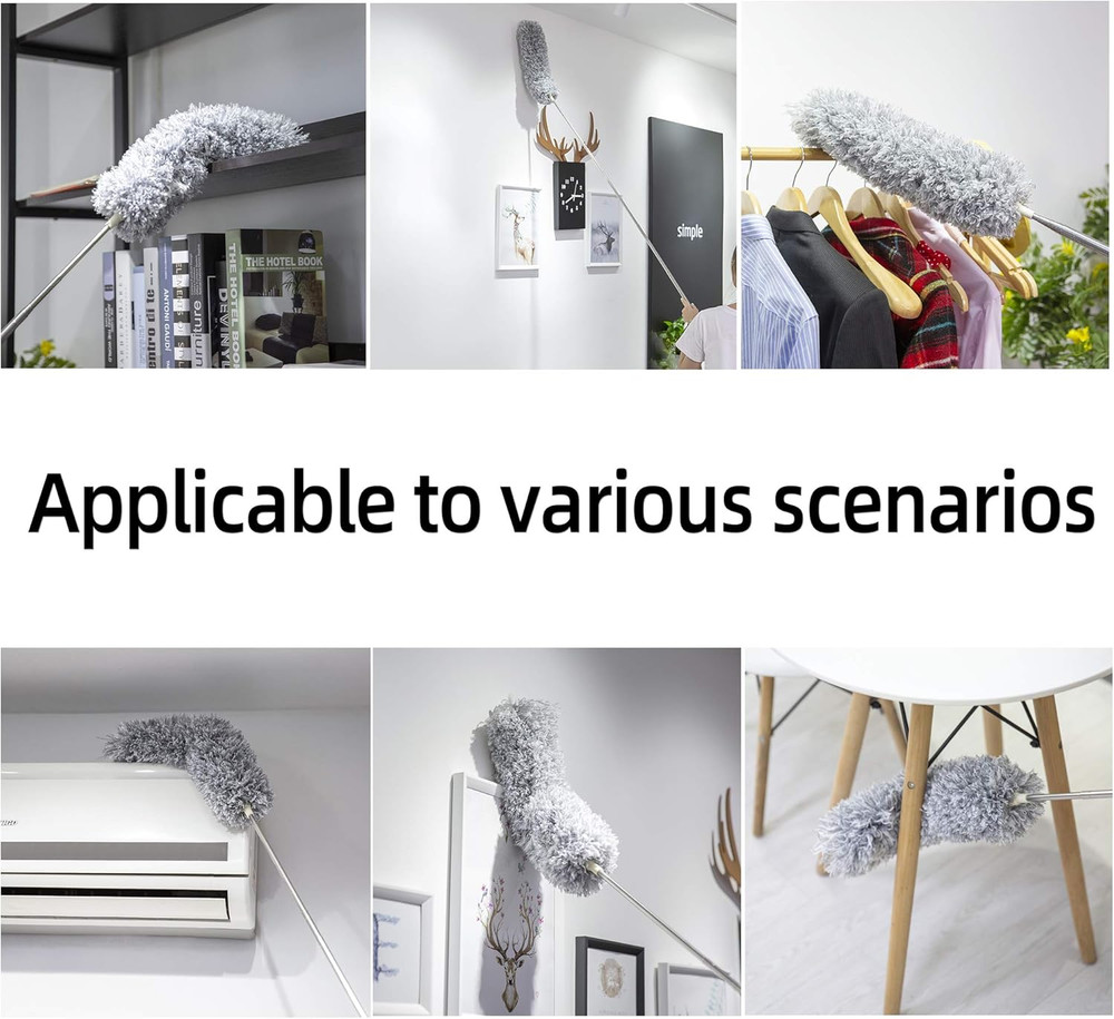 Microfiber Duster with Extension Pole,Washable Bendable Head Ceiling Fan Dust...
