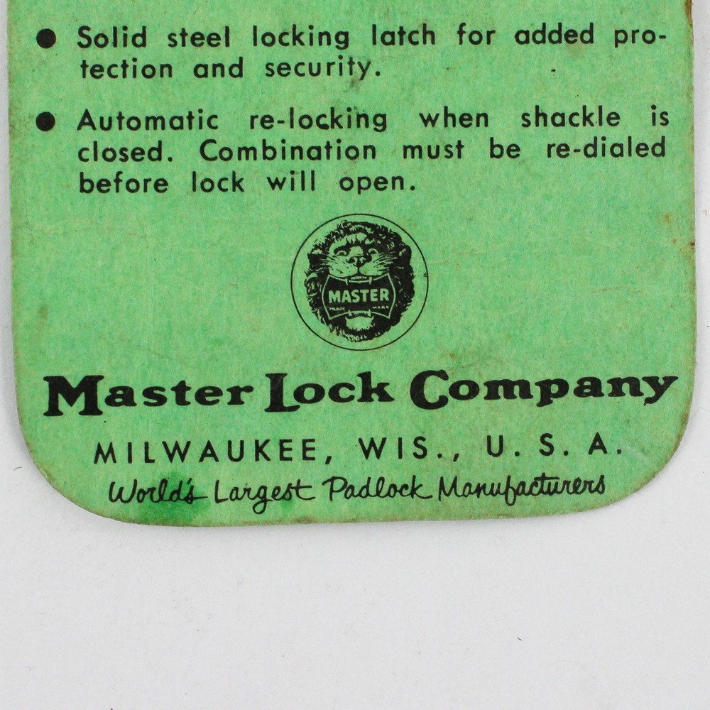 Vintage Master Lock Co. Padlock with Combination
