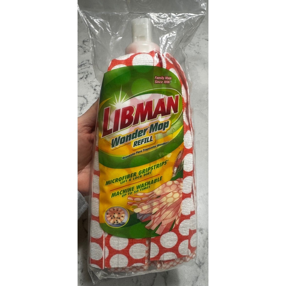 Libman Wonder Mop Refill Microfiber Gripstrips Machine Washable Red White 2001