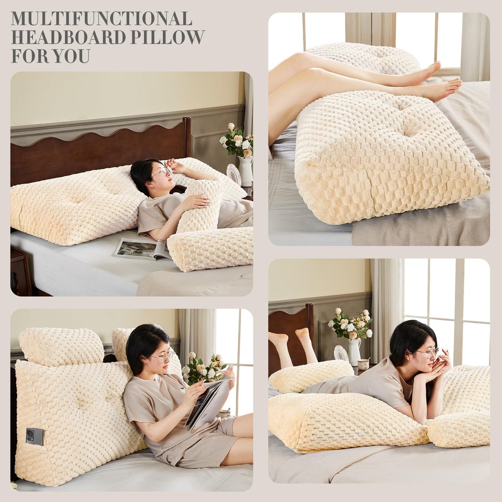 Wedge Headboard Pillow - Bed for Full, Beige