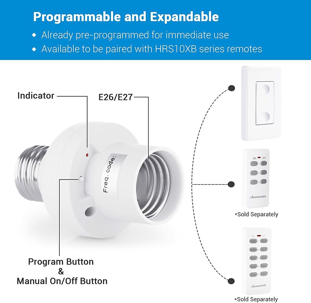 DEWENWILS Remote Control Light Socket 2 Wall Mounted Controllers and 1 Bulb Base