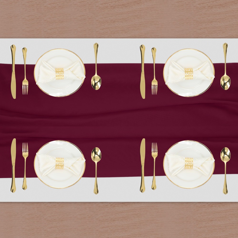 2 Pcs Dark Red Chiffon Table Runner 27.5" x 118" Romantic Table Runner