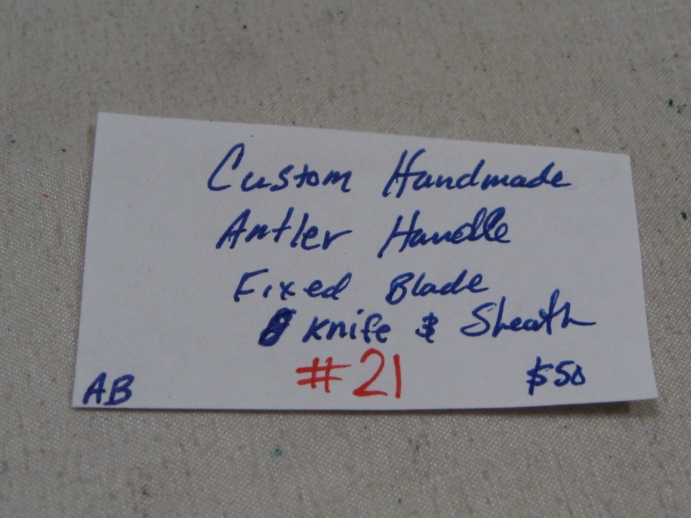 Custom Handmade Antler Handle Fixed Blade Knife & Sheath. #21