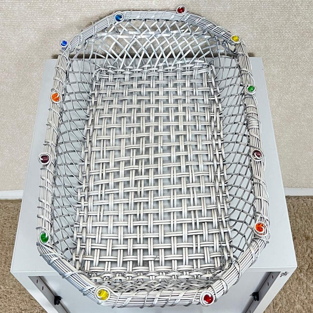 Dary Rees Silver Woven Wire Basket with Colorful Jewels Rectangular