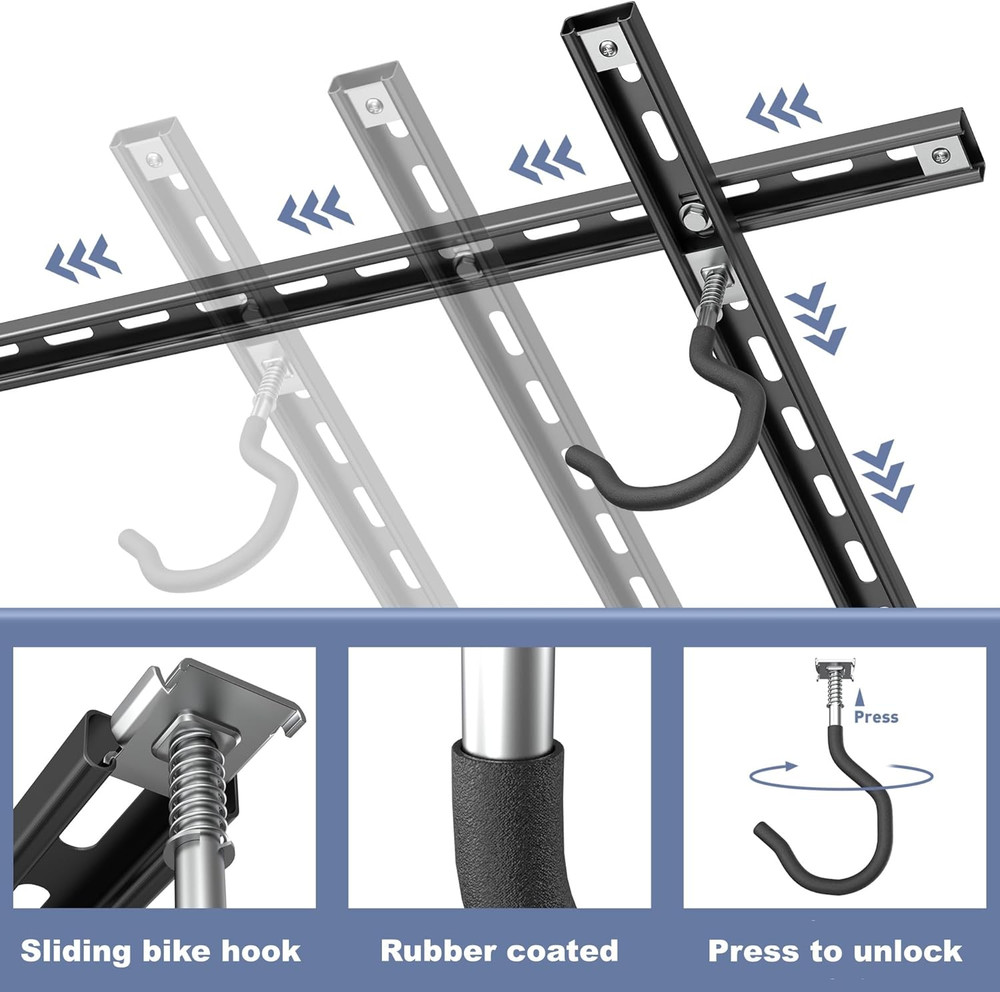 Garage Ceiling Bike Rack, Adjustable Overhead Bicycle Storage System – Stores 3