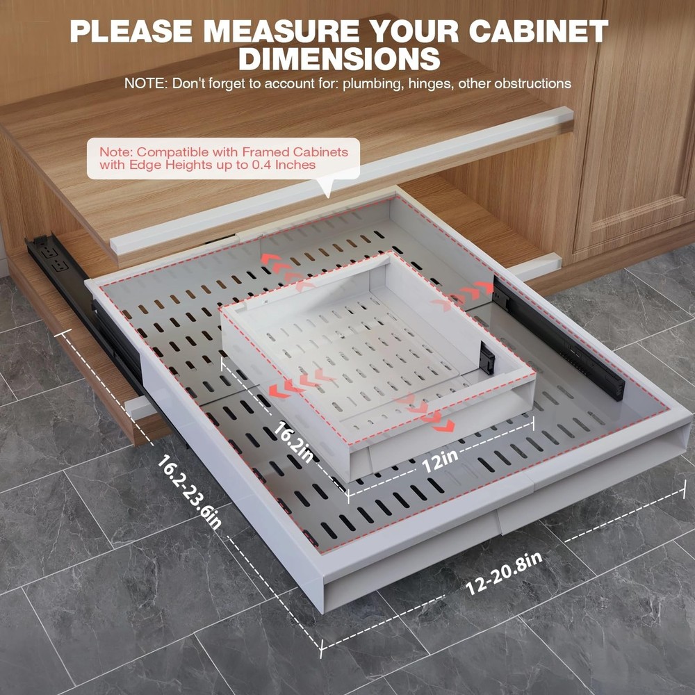 4 Pack Pull Out Cabinet Organizer Expandable Width (12"-20.8") & Depth (16.2"...